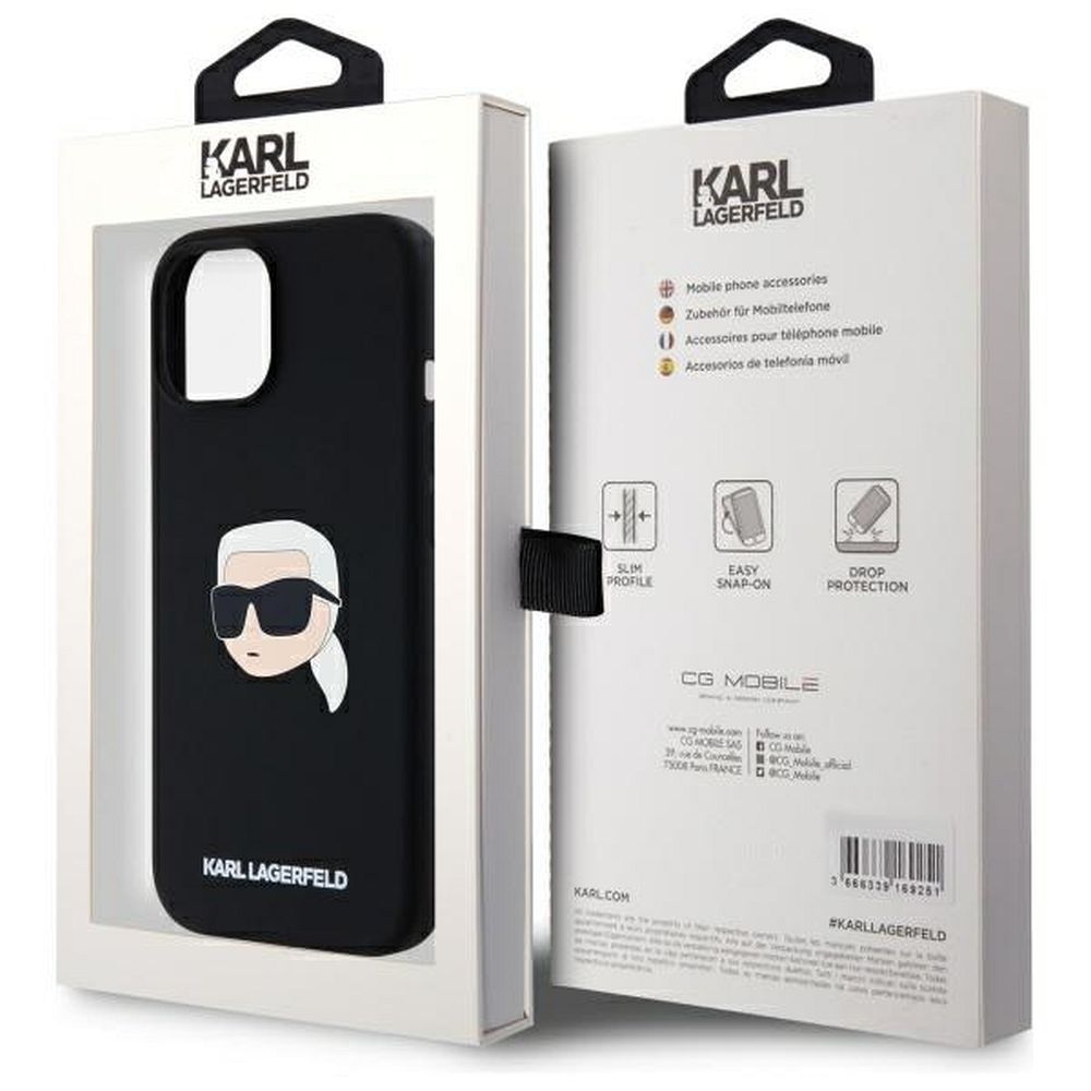 KARL LAGERFELD case for IPHONE 15 compatible with MagSafe KLHMP15SSKHPPLK (SIL KL Head Print) black