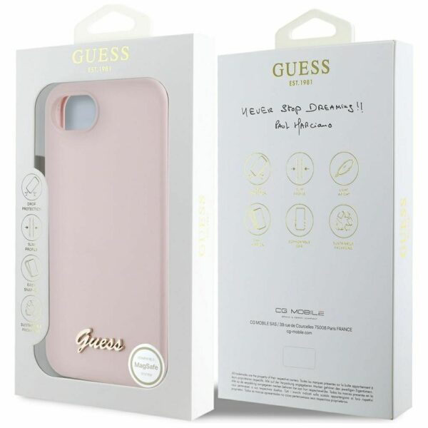 GUESS case for IPHONE 16e (SE 4 2025) compatible with MagSafe GUHMPSE4SMBSLP (Silicone Script Metal Logo) pink
