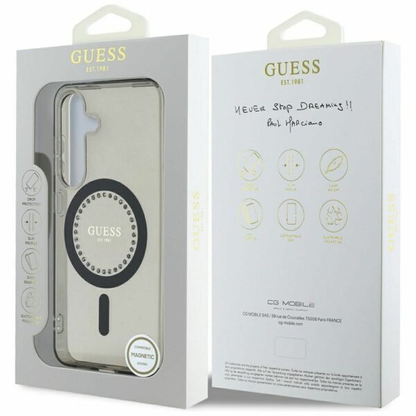 Θήκη Κινητού GUESS για Samsung S25 Μαύρη με Μαγνητικό Κούμπωμα & Στρας