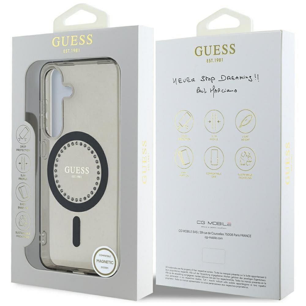 Θήκη Κινητού GUESS για Samsung S25 Μαύρη με Μαγνητικό Κούμπωμα & Στρας