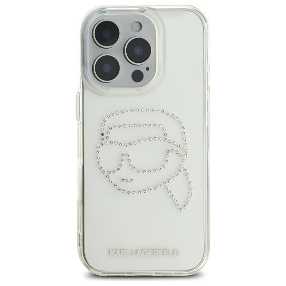 KARL LAGERFELD case for IPHONE 16 Pro KLHCP16LHKHDCELT (IML Rhinestones K Head) transparent