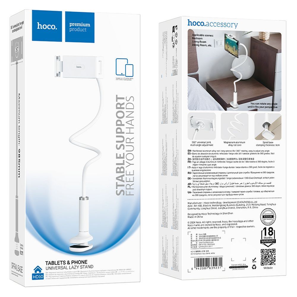 HOCO adjustable desk holder with clip HD10 white