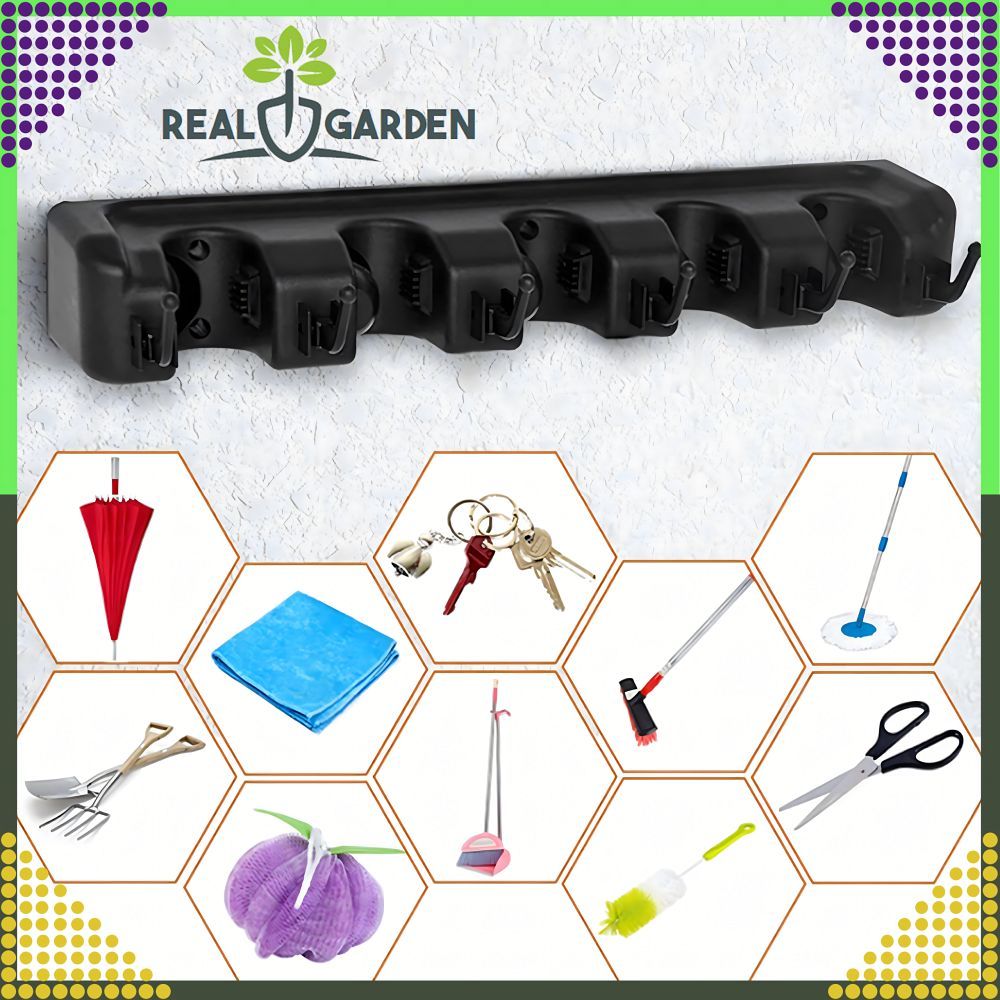 Wall-mounted broom mop holder screwed RC-K-1355 black