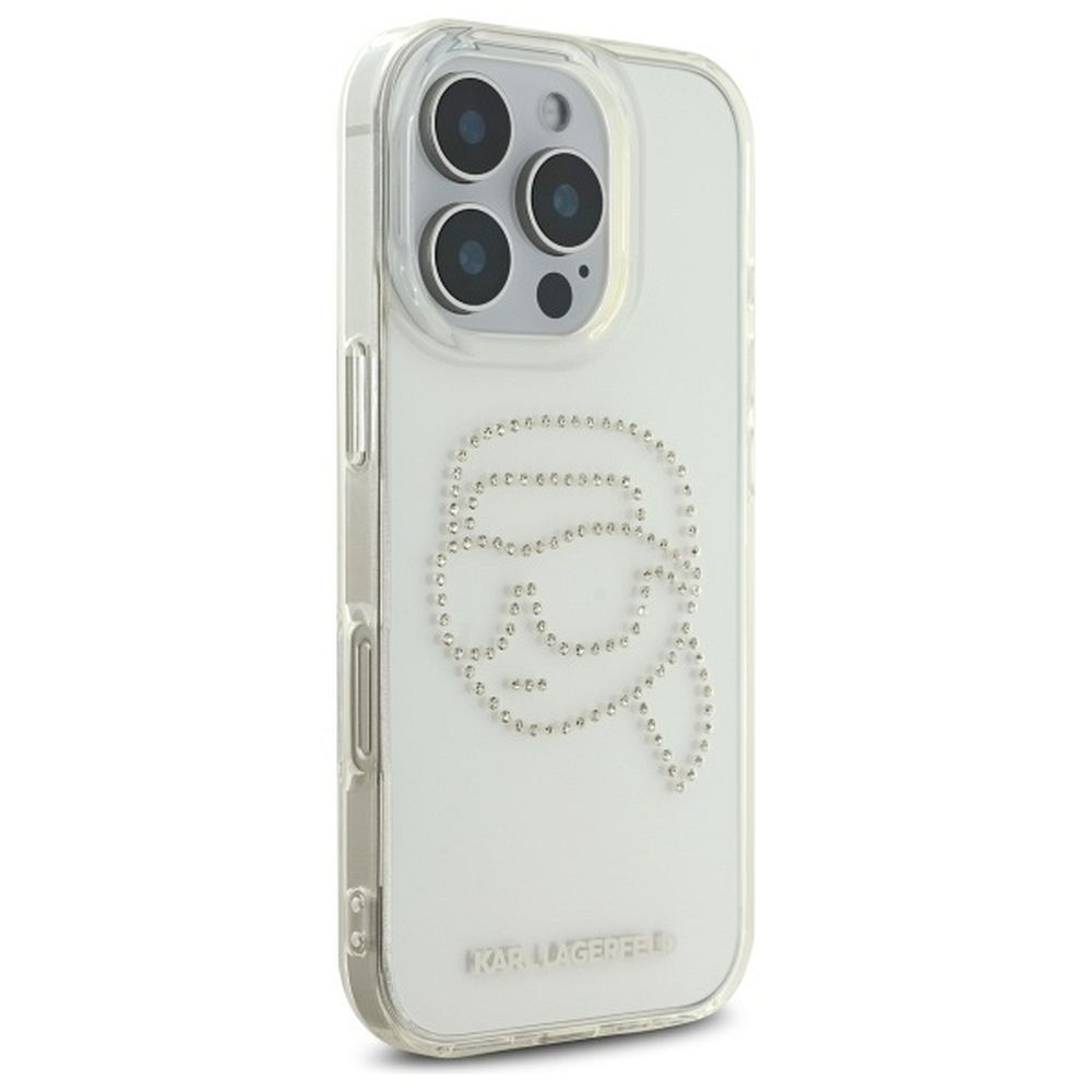 KARL LAGERFELD case for IPHONE 16 Pro KLHCP16LHKHDCELT (IML Rhinestones K Head) transparent