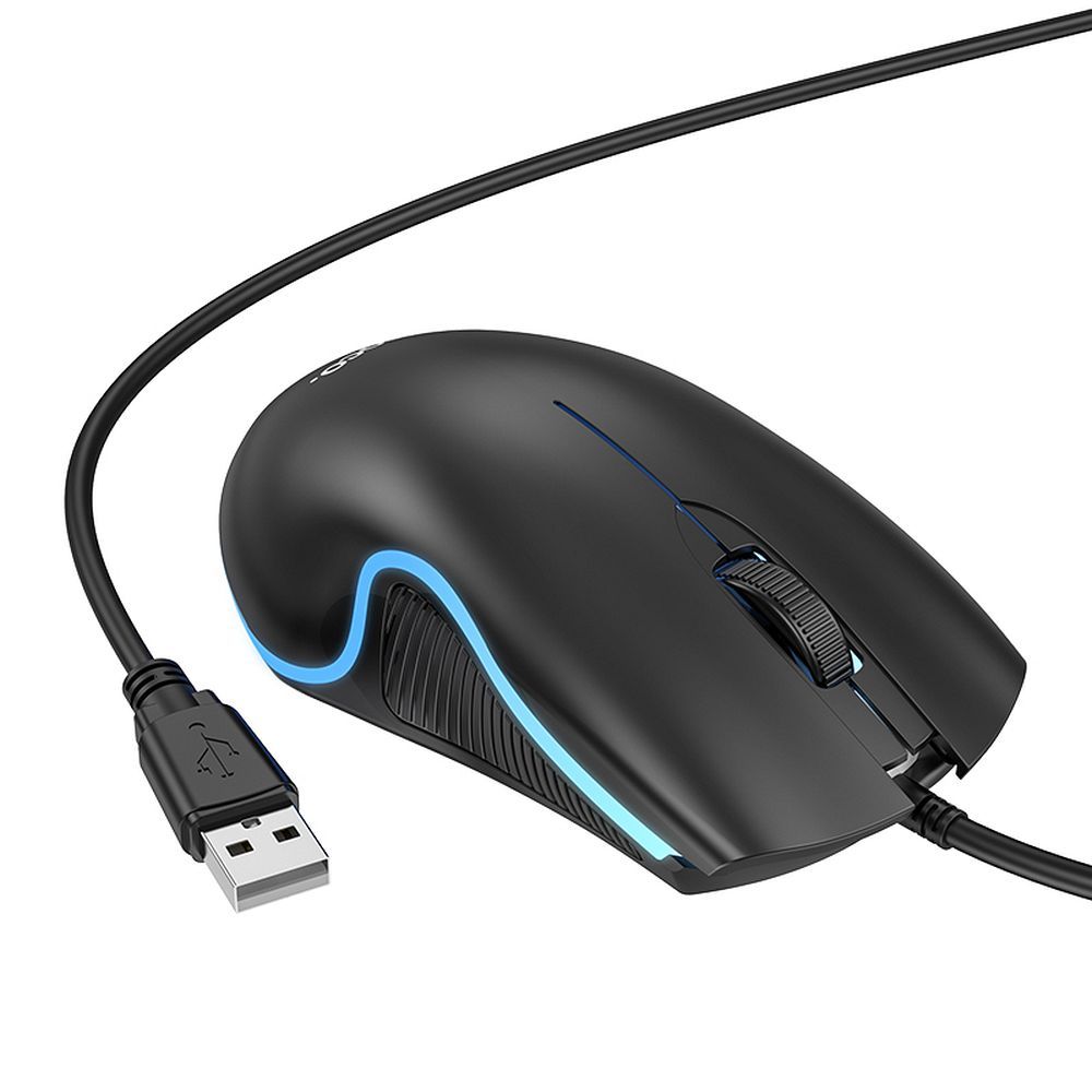 HOCO wire computer mouse USB A 1000 DPI with flashing GM19 black