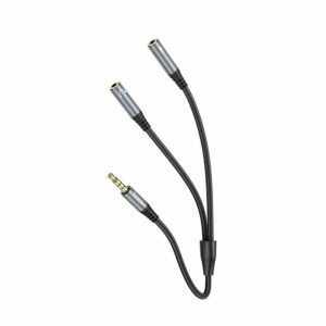 HOCO cable AUX 2in1 Jack 3,5 mm (male) to 2 x Jack 3,5 mm (female) UPA21 0,25 m metal gray