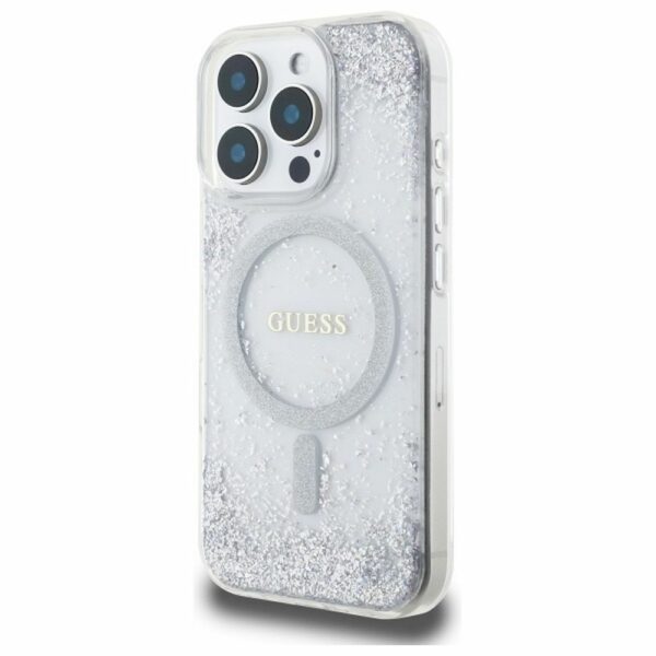 GUESS case for IPHONE 16 Pro compatible with MagSafe GUHMP16LRGRGES (Resin Gradient Glitter) silver