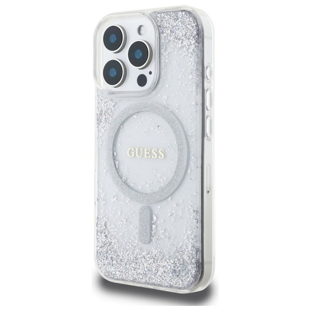 GUESS case for IPHONE 16 Pro compatible with MagSafe GUHMP16LRGRGES (Resin Gradient Glitter) silver