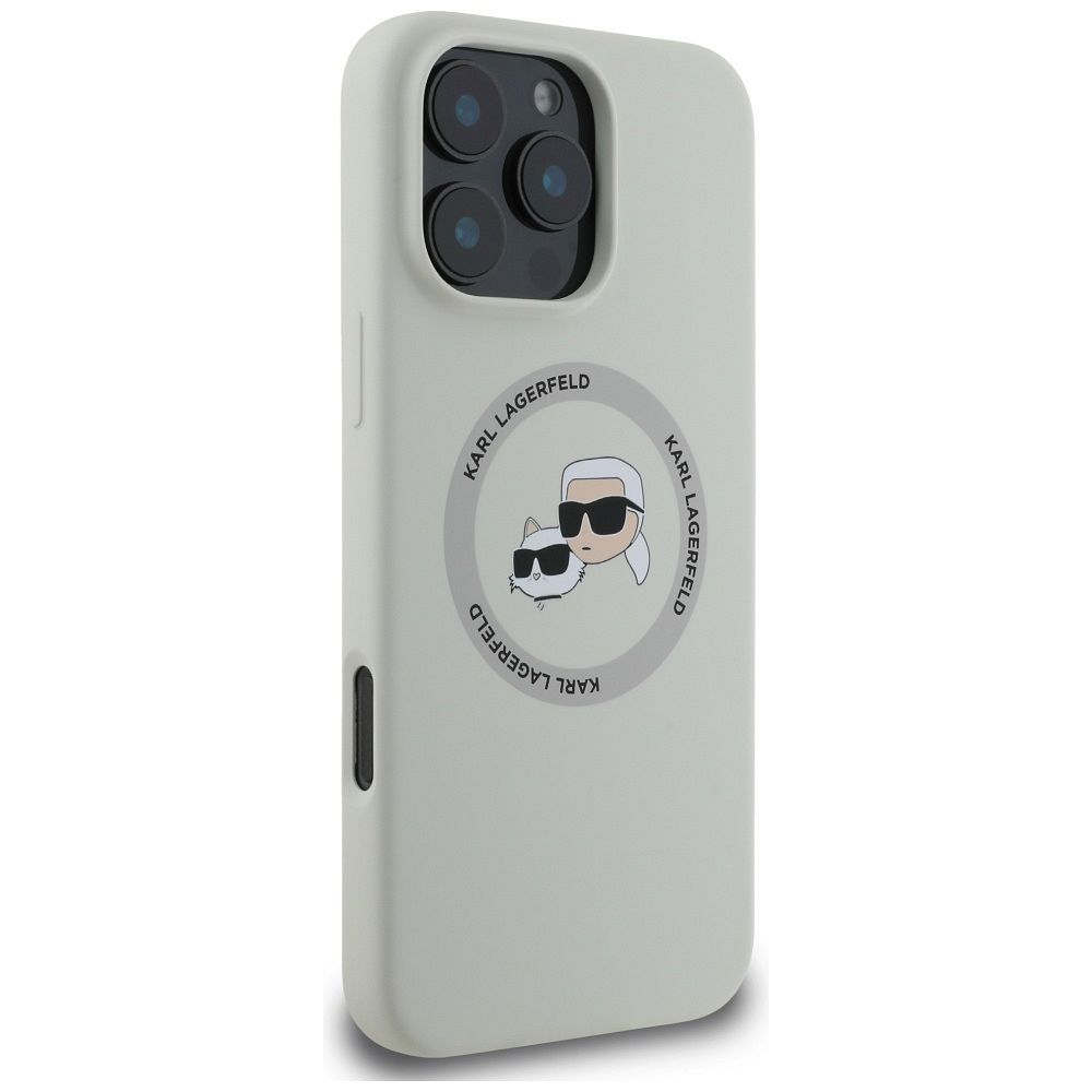 KARL LAGERFELD case for IPHONE 16 Pro compatible with MagSafe KLHMP16LSKCHTCE (Silicone KC Heads) beige