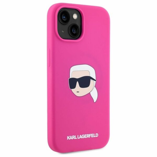 KARL LAGERFELD case for IPHONE 15 compatible with MagSafe KLHMP15SSKHPPLF (SIL KL Head Print) fuschia