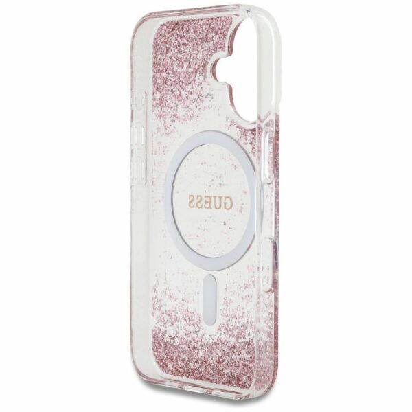 GUESS case for IPHONE 16 compatible with MagSafe GUHMP16SRGRGEP (Resin Bottom Glitter) pink