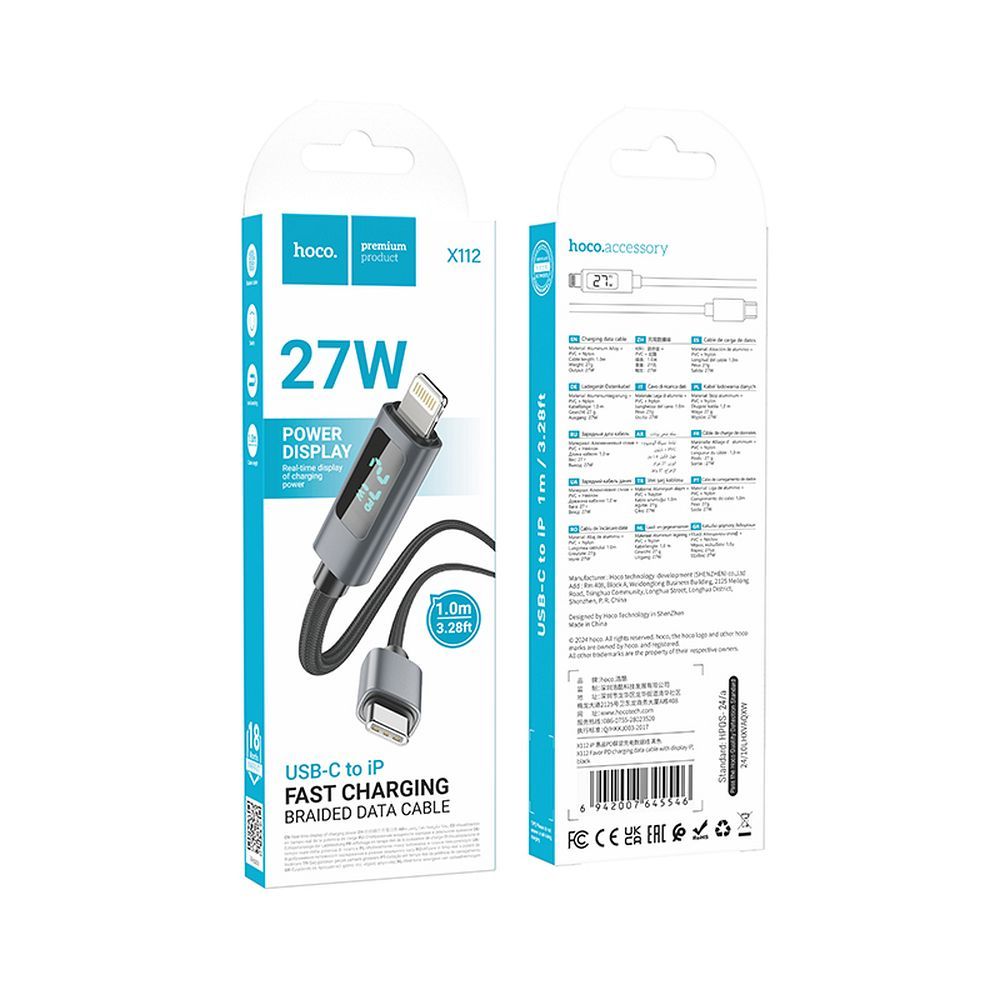 HOCO cable Type C to Lightning with display PD 27W X112 1 m black