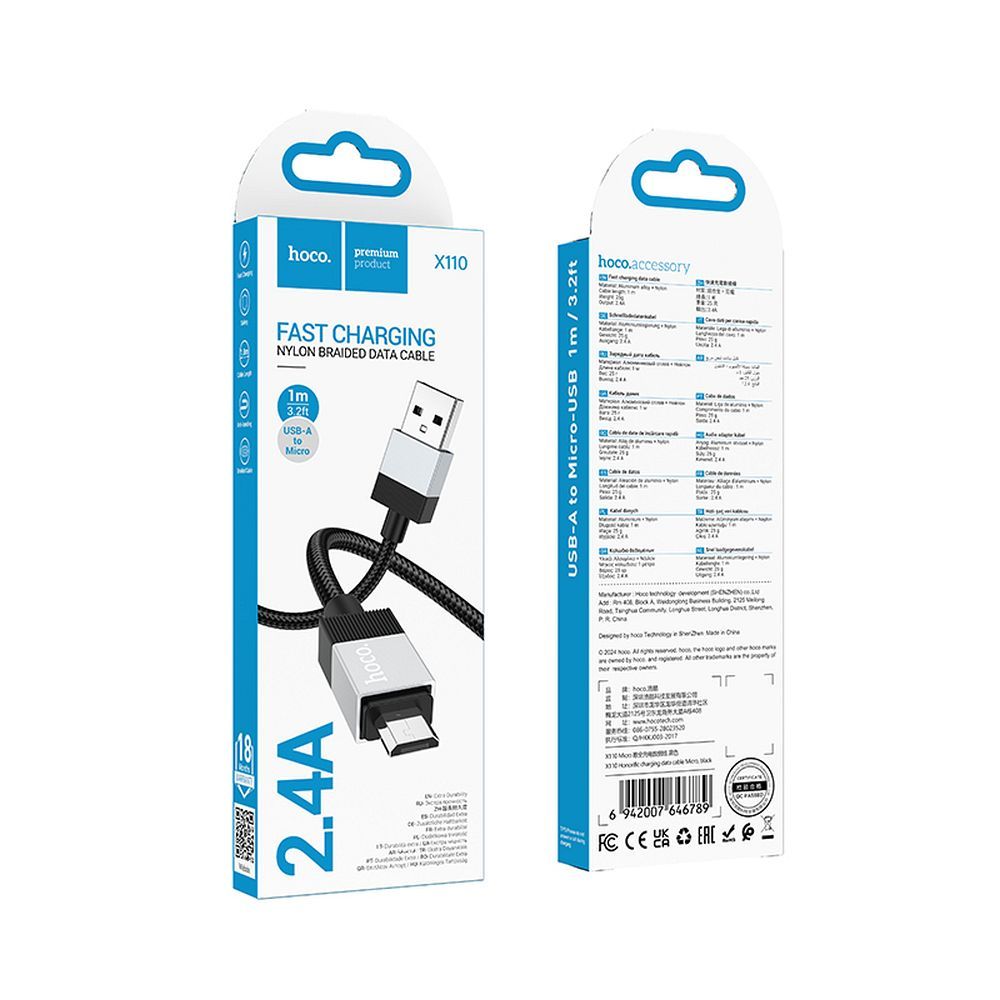 HOCO cable USB A to Micro USB 2,4A X110 1 m black