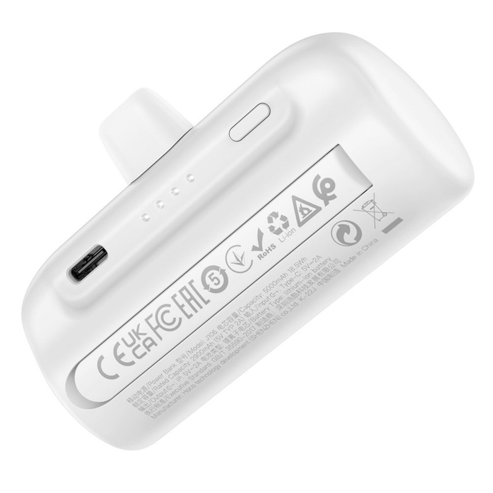 HOCO Powerbank 5000mAh με Ενσωματωμένο Lightning & 2A - Λευκό J106