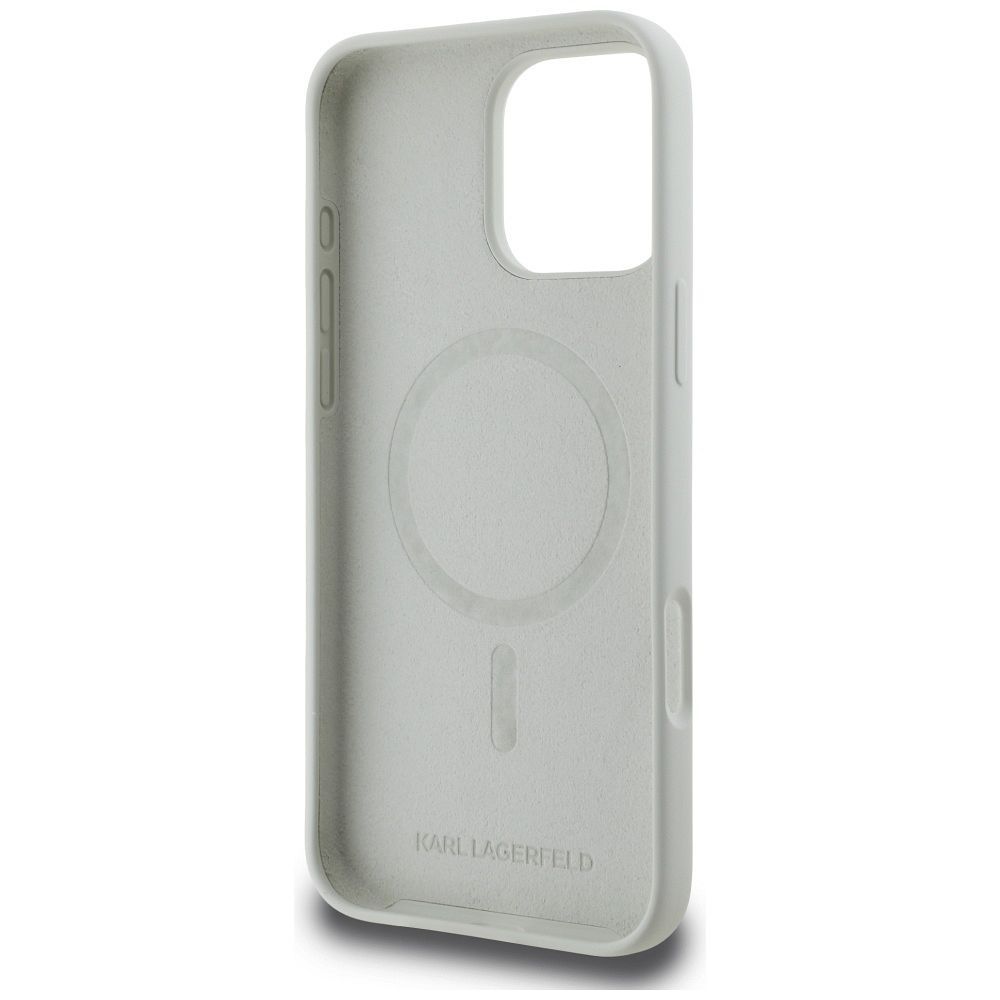 KARL LAGERFELD case for IPHONE 16 Pro compatible with MagSafe KLHMP16LSKCHTCE (Silicone KC Heads) beige