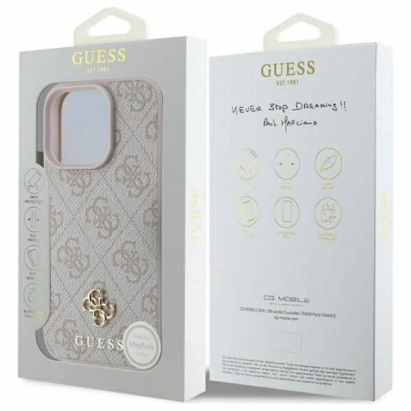 GUESS case for IPHONE 16 Pro compatible with MagSafe GUHMP16LP4SM4MP (PU 4G Small and Classic) pink