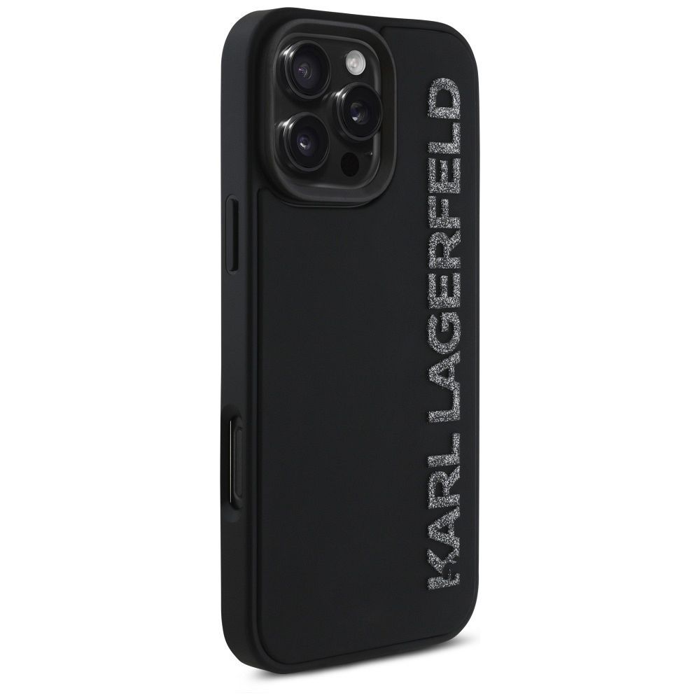 KARL LAGERFELD case for IPHONE 16 Pro Max KLHCP16XRBKGVCK (3D Rubber Elongated Glitter) black