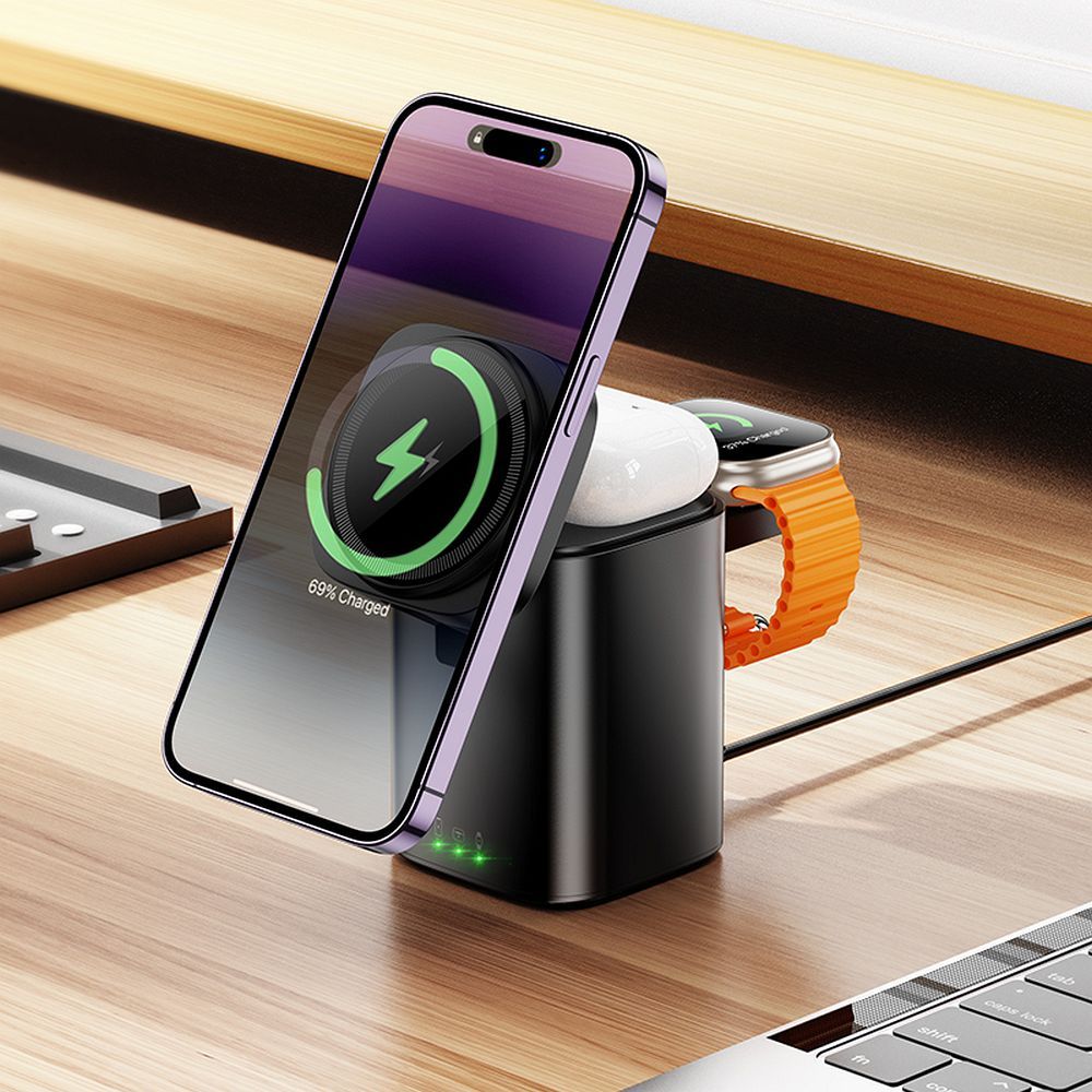Ασύρματος Φορτιστής 3 σε 1 HOCO CQ20 για Apple Watch & iPhone 15W - Μαύρος