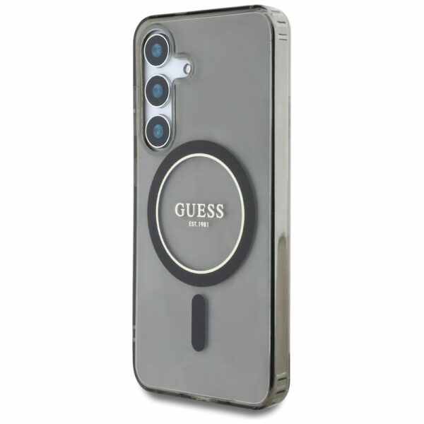 Θήκη Κινητού GUESS Samsung S25 Μαύρη με Γκλίτερ & Μαγνητικό Κύκλο