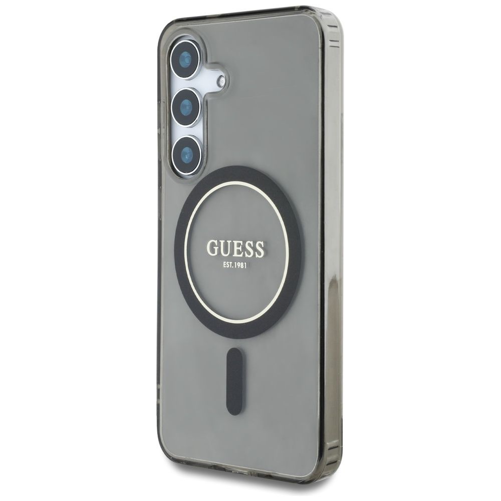 Θήκη Κινητού GUESS Samsung S25 Μαύρη με Γκλίτερ & Μαγνητικό Κύκλο