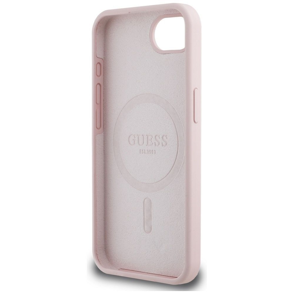 GUESS case for IPHONE 16e (SE 4 2025) compatible with MagSafe GUHMPSE4SMBSLP (Silicone Script Metal Logo) pink