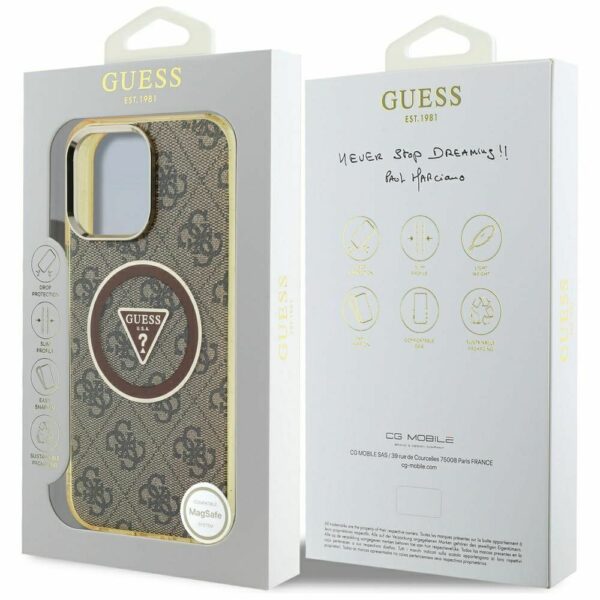 GUESS case for IPHONE 16 Pro compatible with MagSafe GUHMP16LHG4PRTGW (IML Metal Glitter 4G Circle Triangle) brown