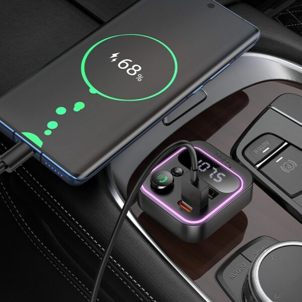 HOCO car transmitter FM bluetooth 2 x USB A + Type C PD QC3.0 20W E85 black