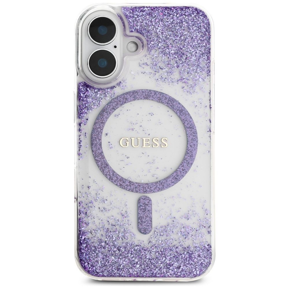 GUESS case for IPHONE 16 compatible with MagSafe GUHMP16SRGRGEU (Resin Bottom Glitter) purple