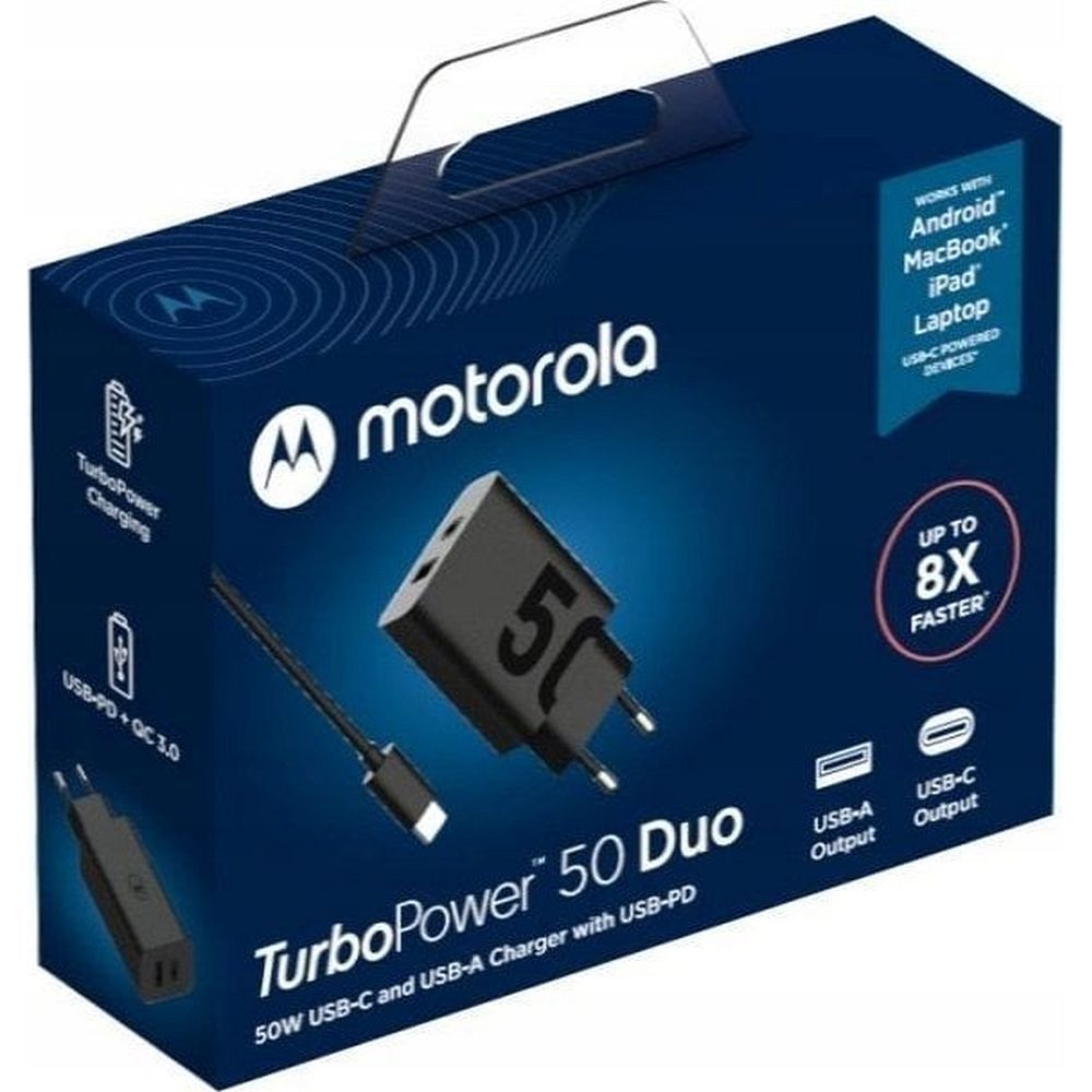 Γνήσιος Φορτιστής MOTOROLA 50W USB-C & USB-A Μαύρος (Bulk)