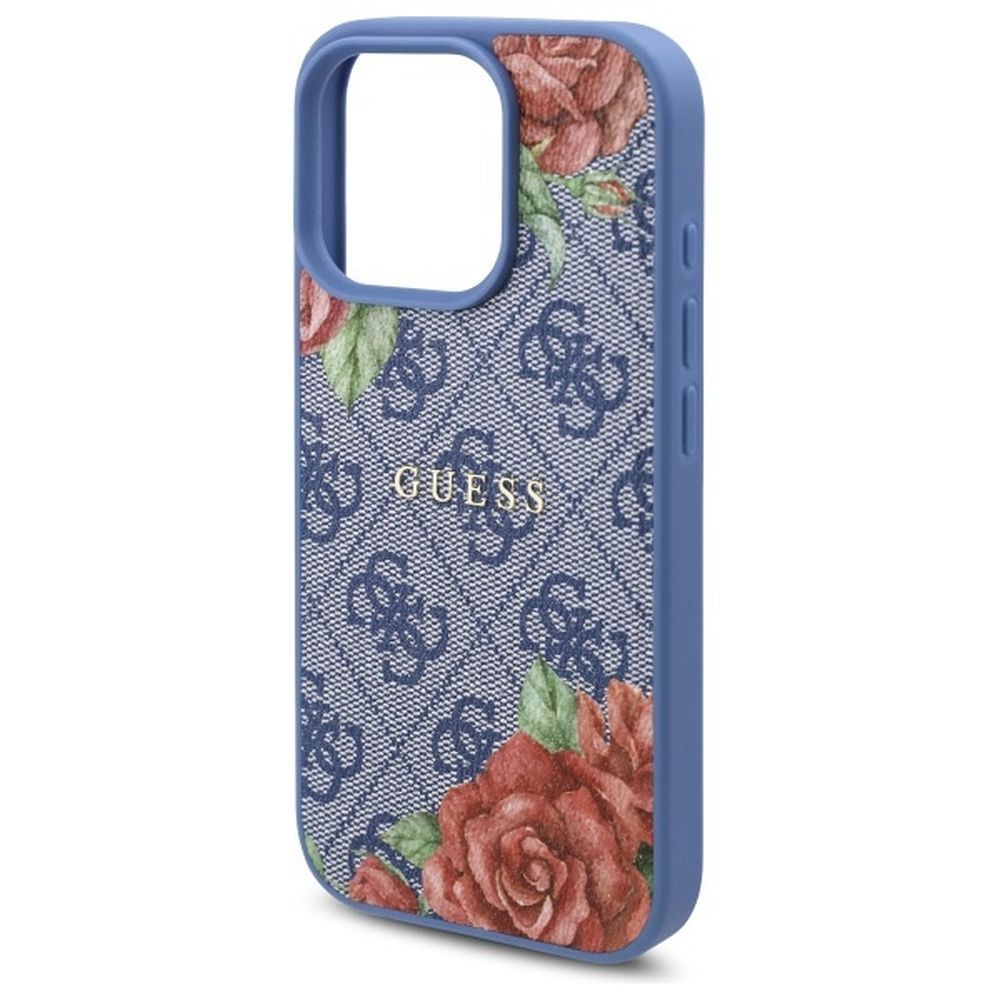 GUESS case for IPHONE 16 Pro compatible with MagSafe GUHMP16LP4ROPEMCB (4G Flowers Print) blue