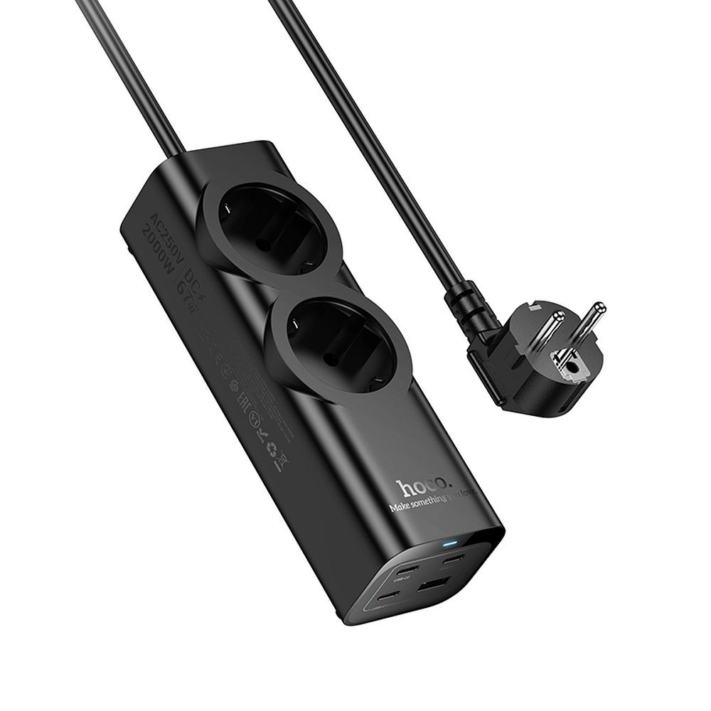 HOCO extension cord 2 socket + USB A + 3 x Type C PD QC3.0 3A 67W NS10 2 m black