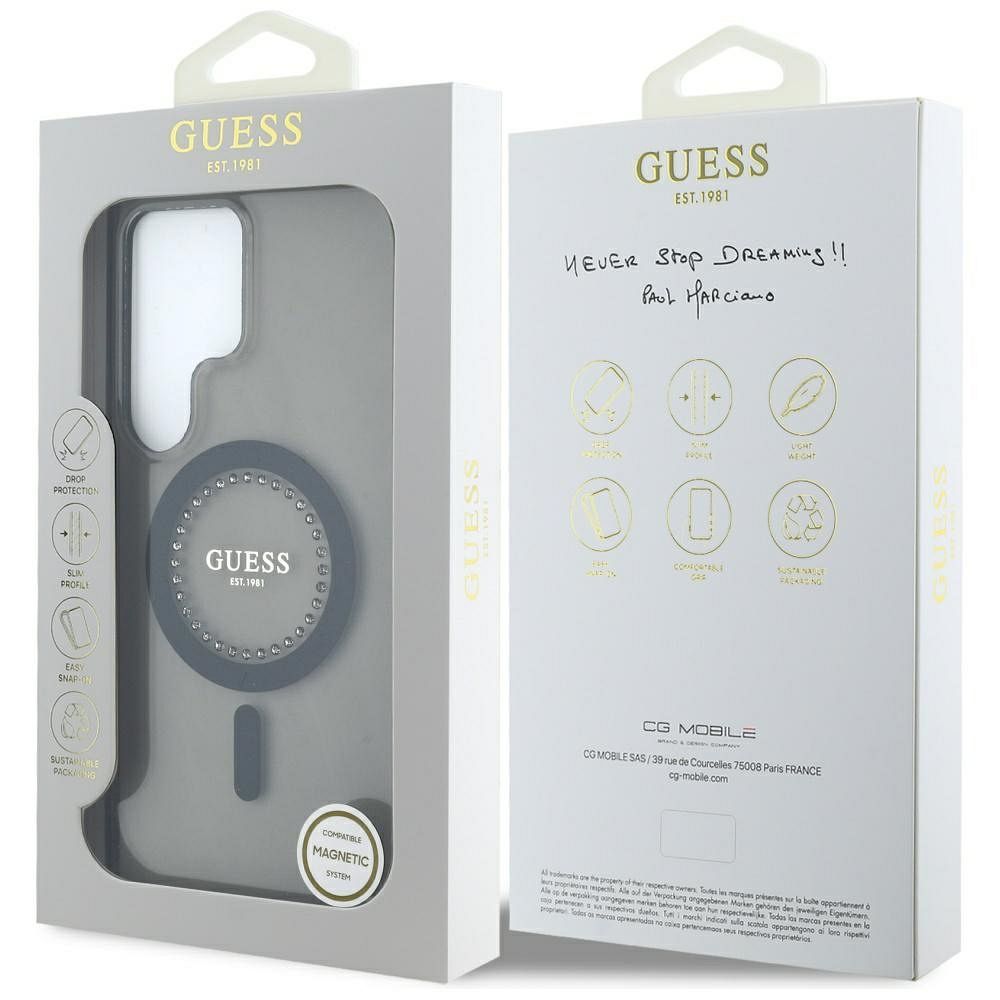 Θήκη Κινητού GUESS για Samsung S25 Ultra Μαύρη με Μαγνητικό Κούμπωμα & Στρας