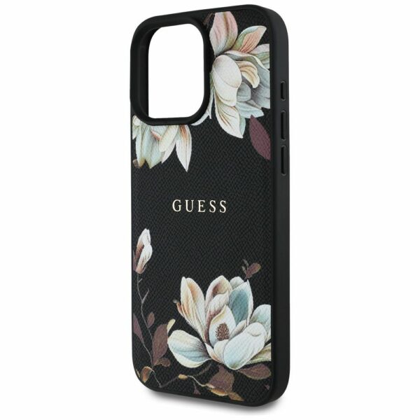 GUESS case for IPHONE 16 Pro compatible with MagSafe GUHMP16LPGNMPLMK (PU Grained Flowers Classic Logo) black