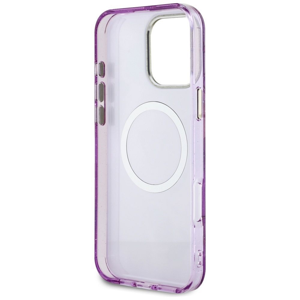 GUESS case for IPHONE 16 Pro compatible with MagSafe GUHMP16LHFLPEDU (IML Metal Glitter Flowers Triangle) purple