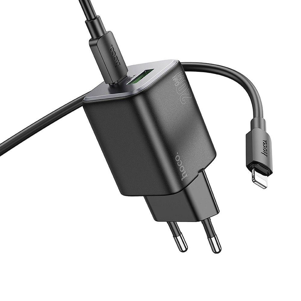 HOCO charger USB A + Type C + cable Type C to Lightning PD QC 3A 20W N41 black