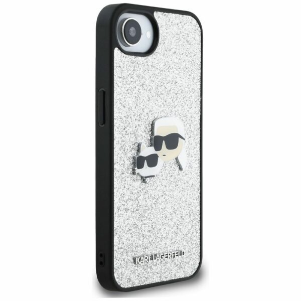 KARL LAGERFELD case for IPHONE 16e (SE 4 2025) KLHCPSE4PFGKCPS (Fixed Glitter W/ Ikonik Metal Pin) silver