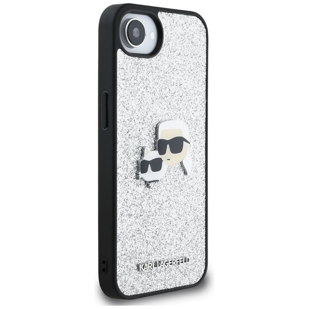 KARL LAGERFELD case for IPHONE 16e (SE 4 2025) KLHCPSE4PFGKCPS (Fixed Glitter W/ Ikonik Metal Pin) silver