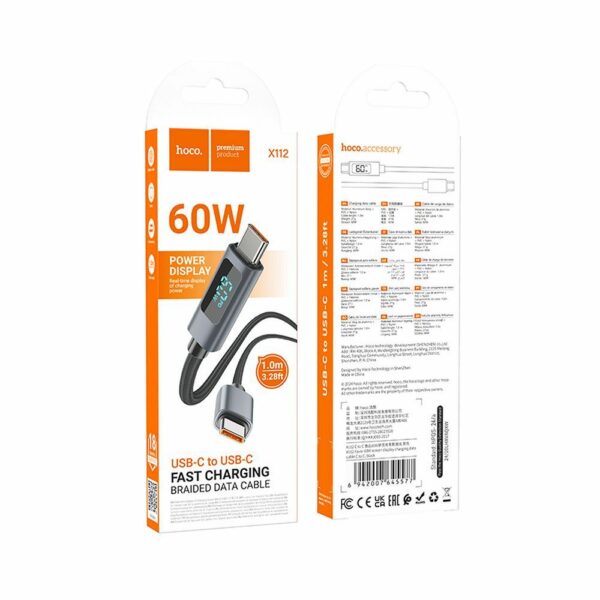 HOCO cable Type C to Type C with display 3A 60W X112 1 m black