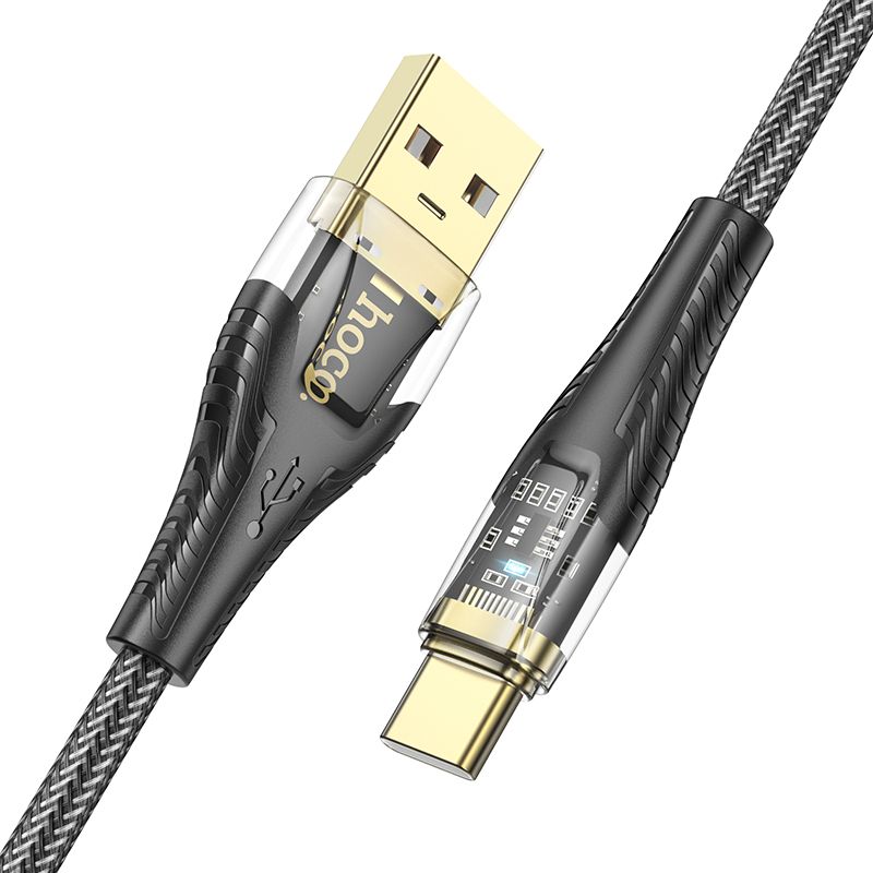 Cable USB A to USB C Hoco 2,4A 1,2 m U121 black transparent