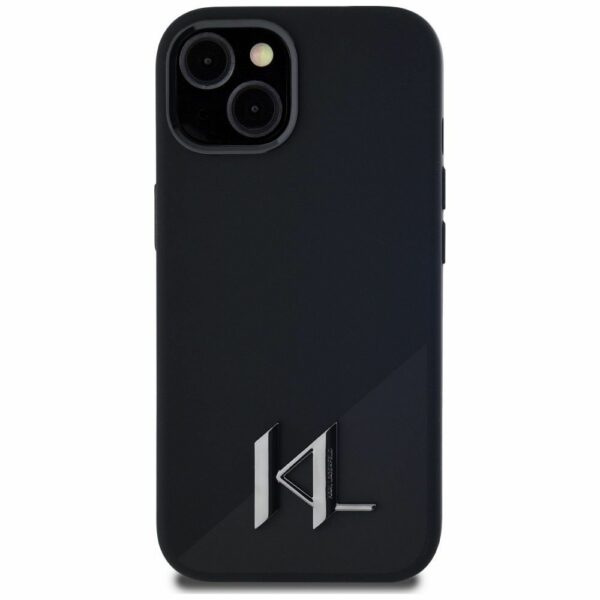 KARL LAGERFELD case for IPHONE 15 compatible with MagSafe KLHMP15SSCMKMPCK (Silicone Initial Metal Logo) black
