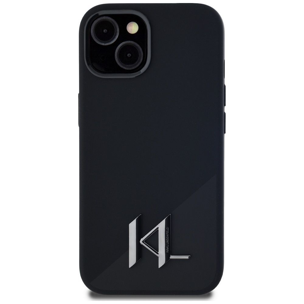 KARL LAGERFELD case for IPHONE 15 compatible with MagSafe KLHMP15SSCMKMPCK (Silicone Initial Metal Logo) black