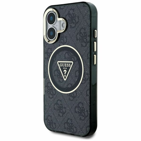 GUESS case for IPHONE 16 compatible with MagSafe GUHMP16SHG4PRTGK (IML Metal Glitter 4G Circle Triangle) black