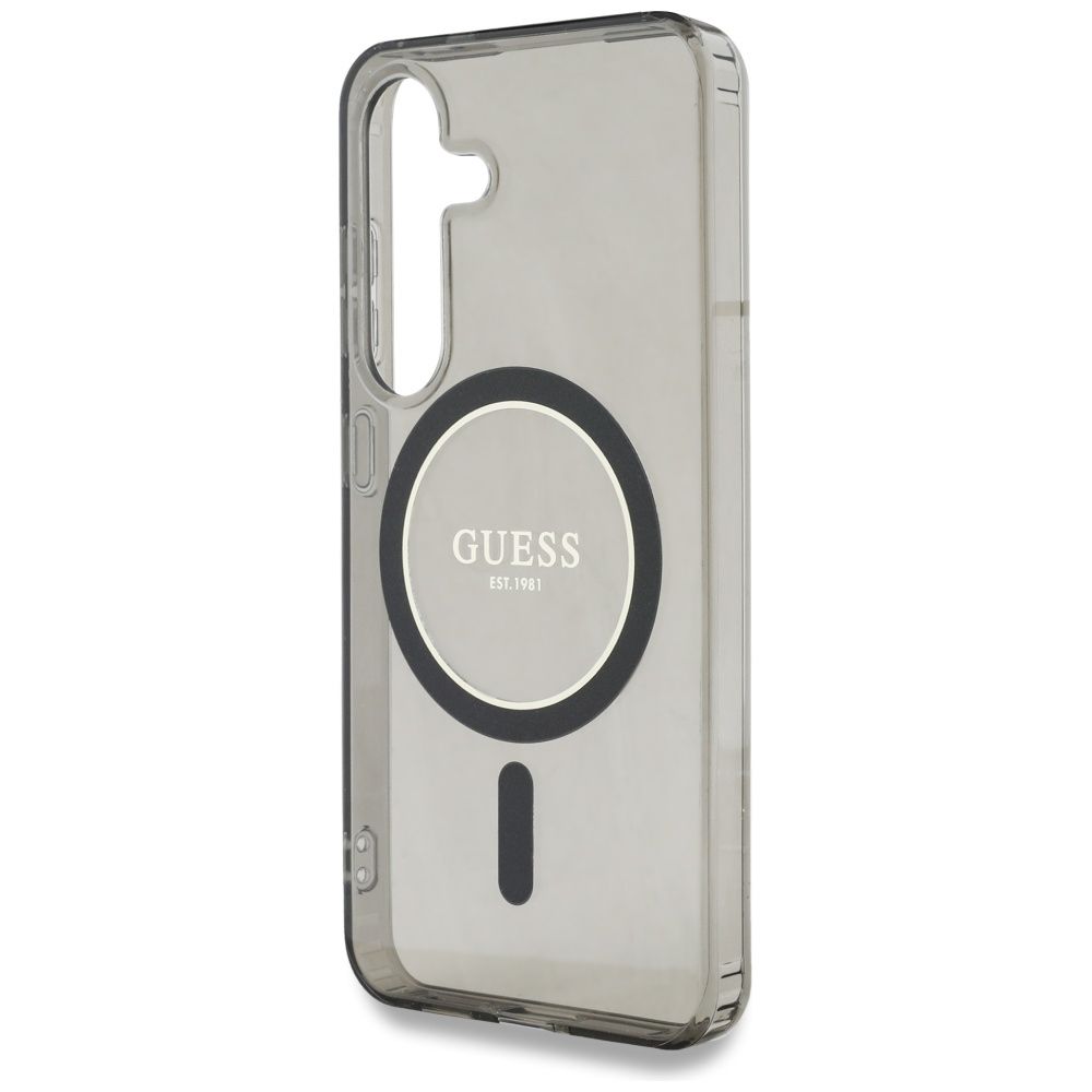 Θήκη Κινητού GUESS Samsung S25 Μαύρη με Γκλίτερ & Μαγνητικό Κύκλο