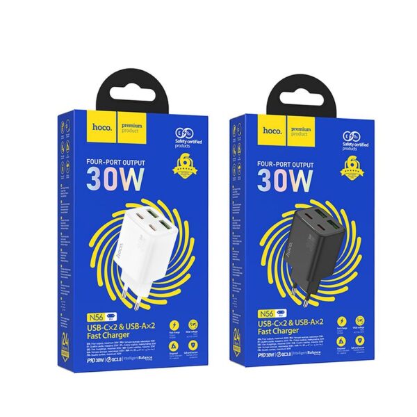 HOCO charger 2 x Type C + 2 x USB A PD QC3.0 3A 20W N56 black