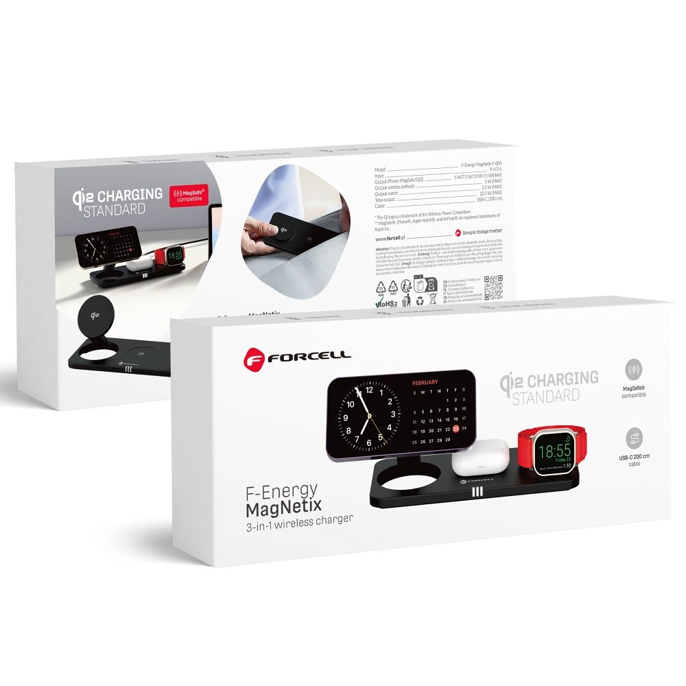 Ασύρματος Φορτιστής 3 σε 1 FORCELL Qi2 MagSafe 20.5W Μαύρος - Γρήγορη Φόρτιση
