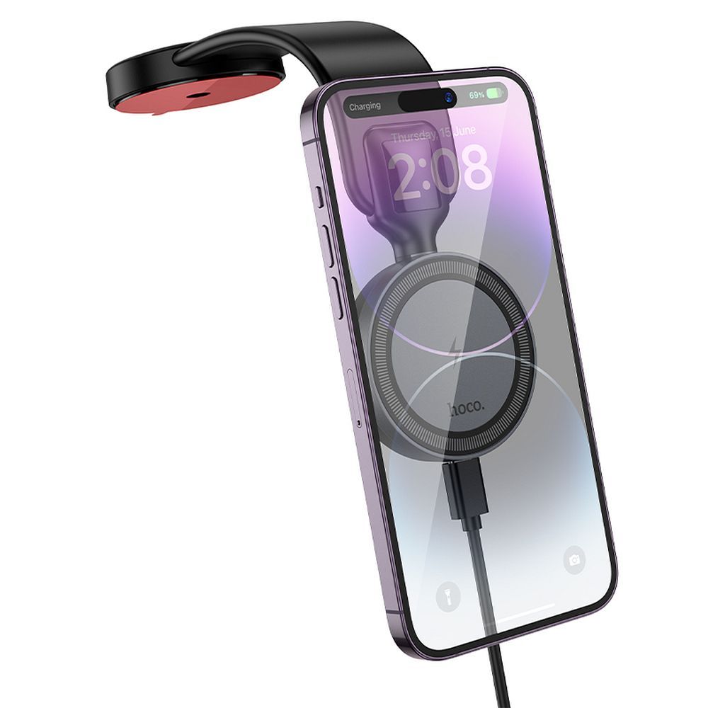 HOCO car holder with wireless charging for center console compatible with MagSafe 15W HW29 black metal gray
