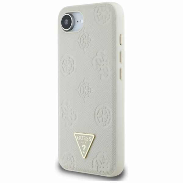 GUESS case for IPHONE 16e (SE 4 2025) compatible with MagSafe GUHMPSE4PGBTME (Grained PU Hot Stamp Peony Triangle Logo) beige