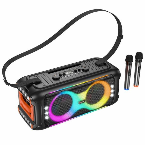 HOCO karaoke set wireless speaker + 2 x wireless microphones LED 60W HA9 black