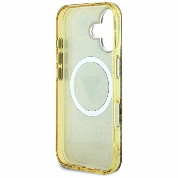 GUESS case for IPHONE 16 compatible with MagSafe GUHMP16SHG4PRTGW (IML Metal Glitter 4G Circle Triangle) brown