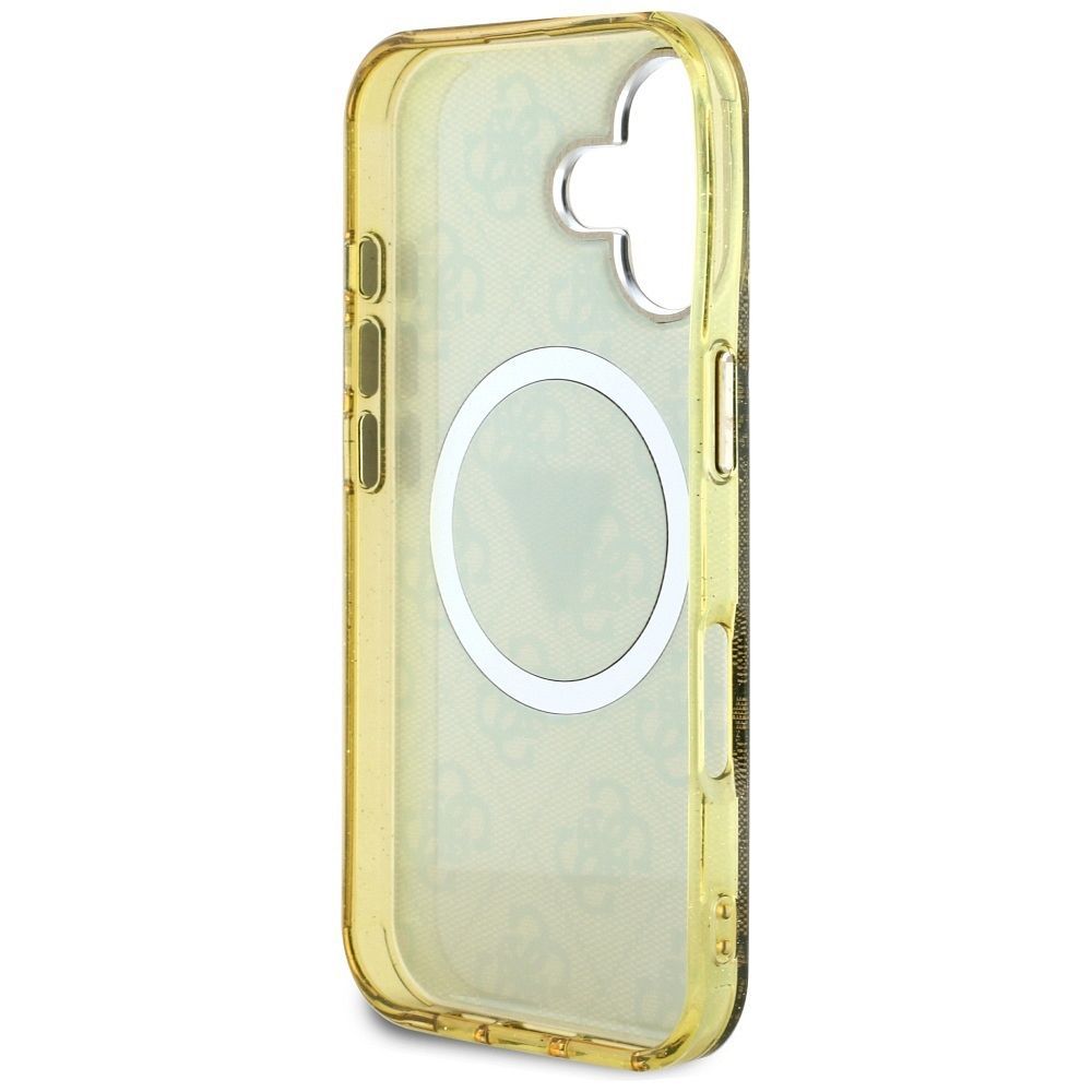 GUESS case for IPHONE 16 compatible with MagSafe GUHMP16SHG4PRTGW (IML Metal Glitter 4G Circle Triangle) brown